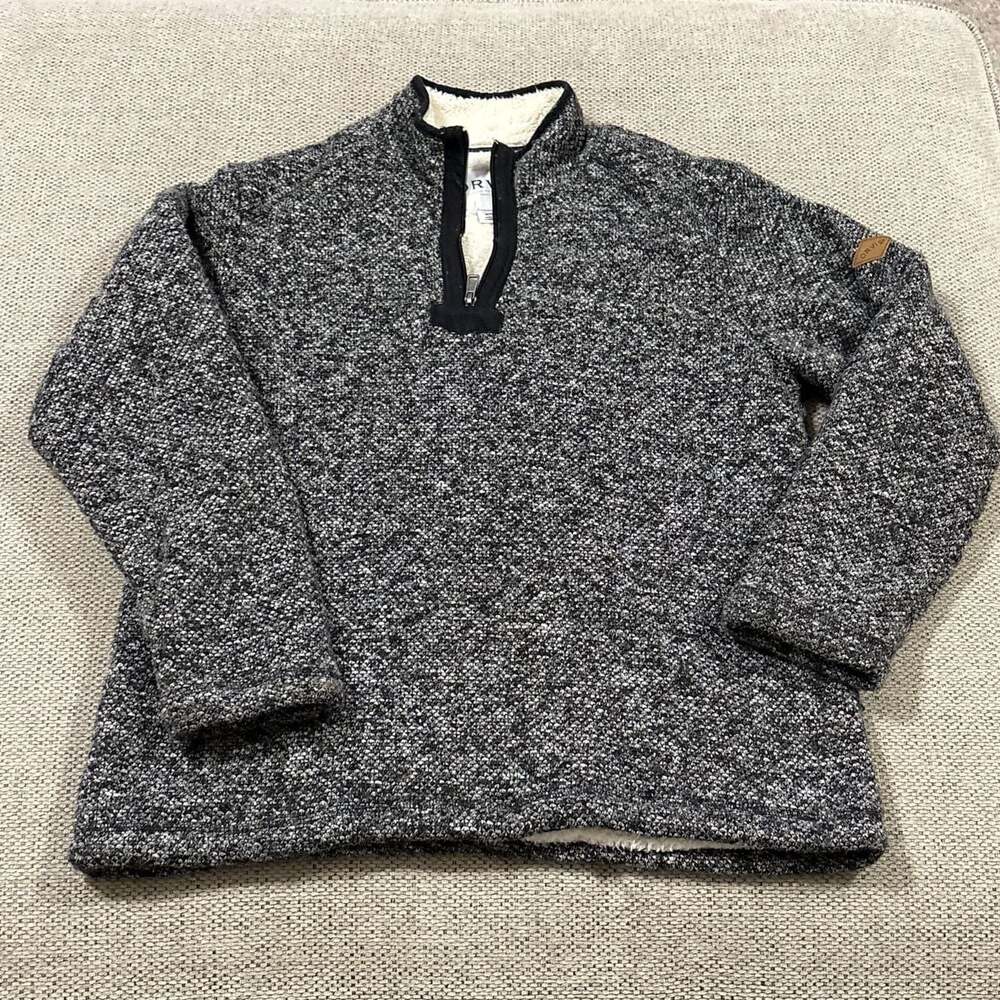 Orvis Fleece Jacket Mens Large Black 1/4 Zip Fleece Sherpa Ragg Knit Pullover